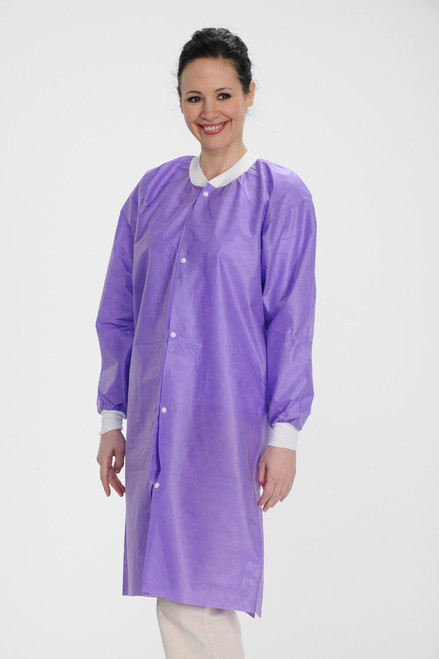 MaxCare Extra-Safe Autoclavable Lab Coat, Purple XL, Knee-Length, Breathable, 3 Pockets, Knitted Cuff, 10/pk MaxCare Extra-Safe Autoclavable Lab Coat, Purple XL, Knee-Length, Breathable, 3 Pockets, Knitted Cuff, 10/pk