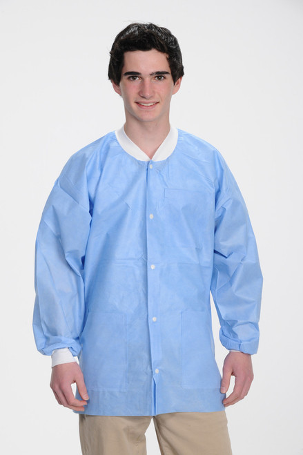 MaxCare Extra-Safe Autoclavable Lab Jacket, Medical Blue S, Hip-Length, Breathable, 3 Pockets, Knitted Cuff, 10/pk