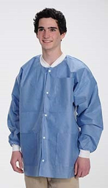 MaxCare Extra-Safe Autoclavable Lab Jacket, Ceil Blue M, Hip-Length, Breathable, 3 Pockets, Knitted Cuff, 10/pk