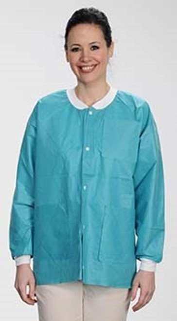 MaxCare Extra-Safe Autoclavable Lab Jacket, Teal L, Hip-Length, Breathable, 3 Pockets, Knitted Cuff, 10/pk