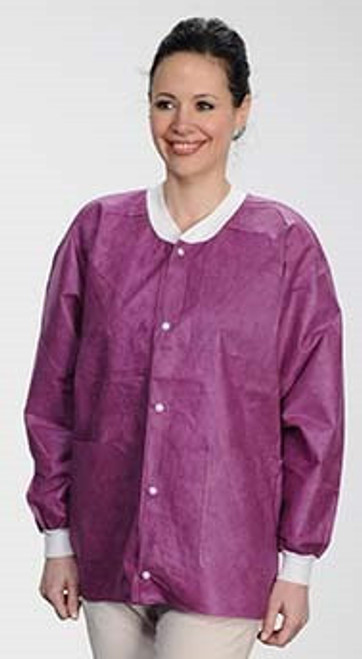 MaxCare Extra-Safe Autoclavable Lab Jacket, Cranberry S, Hip-Length, Breathable, 3 Pockets, Knitted Cuff, 10/pk