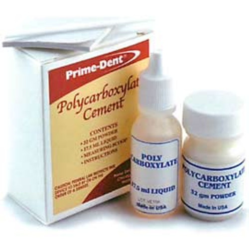 Prime-Dent Polycarboxylate Cement, 32g Powder & 17.5 Liquid, Scoop, Mixing Pad and IFU, Kit Prime-Dent Polycarboxylate Cement, 32g Powder & 17.5 Liquid, Scoop, Mixing Pad and IFU, Kit