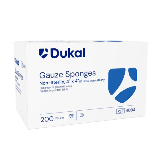 Dukal Woven Cotton Gauze Sponge, 4" x 4", Non-Sterile, 8-Ply, 200/bg, 20 bg/cs (42 cs/plt)