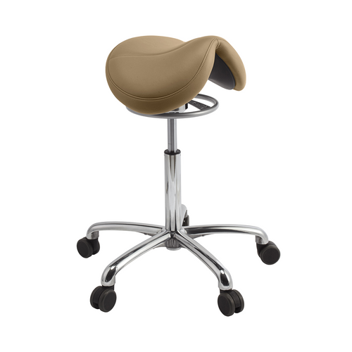 Brewer 135JS Series Saddle Stool UltraLeather Papyrus (Tan), Hgt. Range 24"-32"