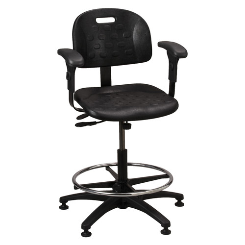 Brewer Industrial Chairs & Stools Polyurethane, Seat Tilt, Adjustable Footring, Hgt. Range 20.5" - 28", 27" Dia. Base