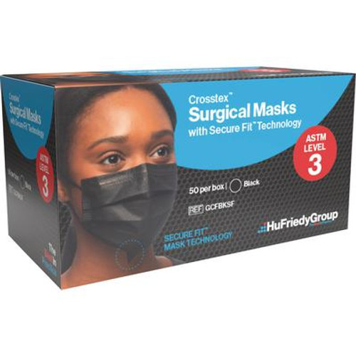 Crosstex Surgical Mask, with Secure Fit Technology, Black, Level 3, 50/bx, 10bx/ctn