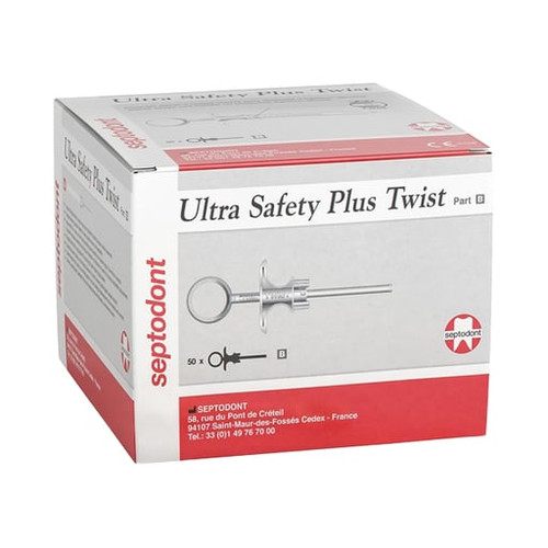 Septodont Ultra Safety Plus Twist XL Single Use Pre-Sterilized Syringe Handles, White, 50/bx Septodont Ultra Safety Plus Twist XL Single Use Pre-Sterilized Syringe Handles, White, 50/bx