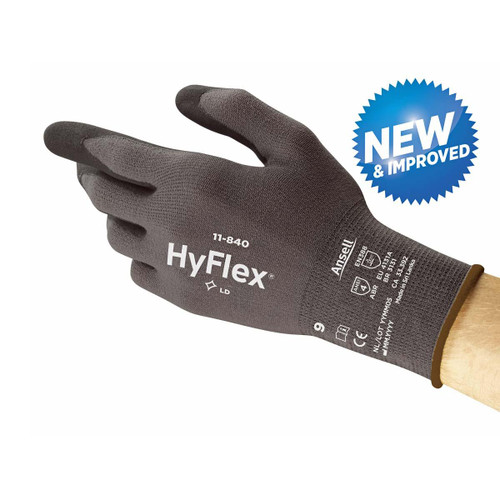 Ansell Hyflex 11-840 Nitrile Glove, Foam Nitrile, Size 11.0, Black, 12 pr/bg, 12 bg/cs