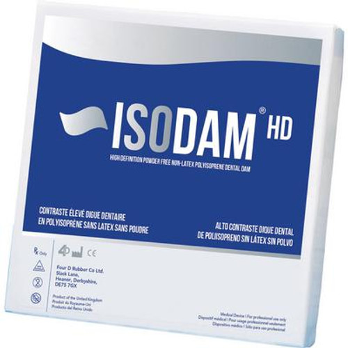 Four D Rubber IsoDam, Polyisoprene, HD, 5" x 5", Medium, Latex-free, Royal Blue, 20/bx