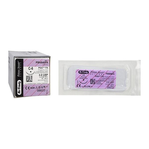 Hu-Friedy Perma Sharp Sutures, PGAFA, Size 3-0, Undyed, Absorbable, 18", C-6, 3/8 Circle Reverse Cut, 12/bx