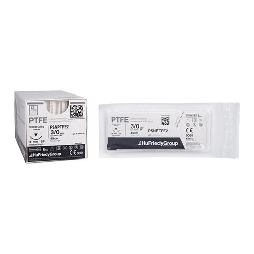 Hu-Friedy Perma Sharp Sutures, PTFE, Size 3-0, Non-Absorbable, White, 18", C-22, 3/8 Circle Reverse Cut, 12/bx