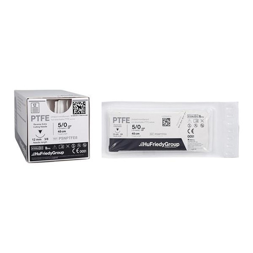 Hu-Friedy Perma Sharp Sutures, PTFE, Size 5-0, Non-Absorbable, White, 18", C-3, 3/8 Circle Reverse Cut Premium, 12/bx