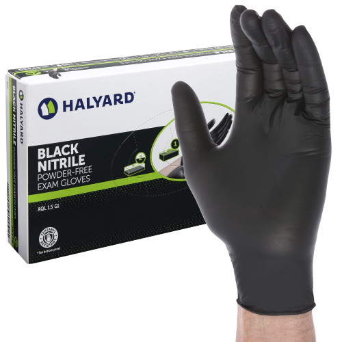 Halyard Protective Black Nitrile Exam Gloves, Powder-Free, Large, 100/bx, 10 bx/cs