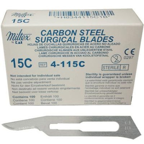 Miltex Carbon Steel Surgical Blades, #15C, Sterile, 100/bx Miltex Carbon Steel Surgical Blades, #15C, Sterile, 100/bx