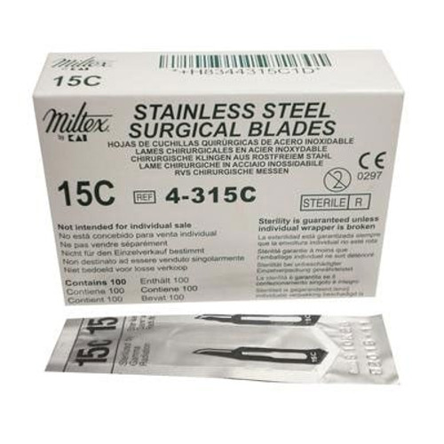 Miltex Stainless Steel Surgical Blades, #15C, Sterile, 100/bx