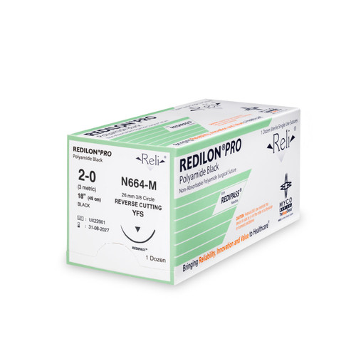 Myco Reli Pro Suture, Size 2-0, Redilon, Black, Monofilament, 18", YFS, 12/bx (P8685-M) Myco Reli Pro Suture, Size 2-0, Redilon, Black, Monofilament, 18", YFS, 12/bx (P8685-M)