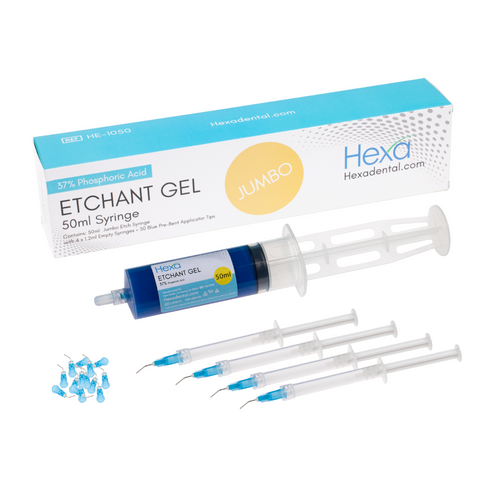 Hexa Etchant Gel, 37% Phosphoric Acid, Jumbo Etch Syringe Refill, 1 X 50ml Syringe with 4 X 1.2 Empty Syringes and 50 Blue Pre-Bent Tips