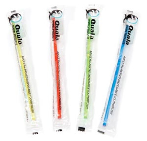 Quala Pre-Pasted Disposable Adult Toothbrush Pre-Pasted Disposable Toothbrush, 39 Tufts, Four Color Assortment, 144/cs