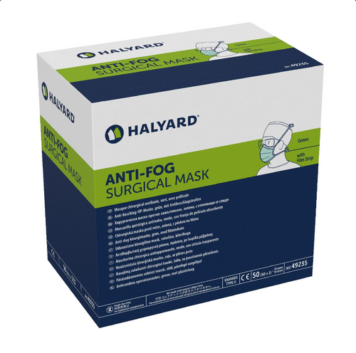 Halyard Anti-Fog Surgical Mask, Green, 50/bx 49235