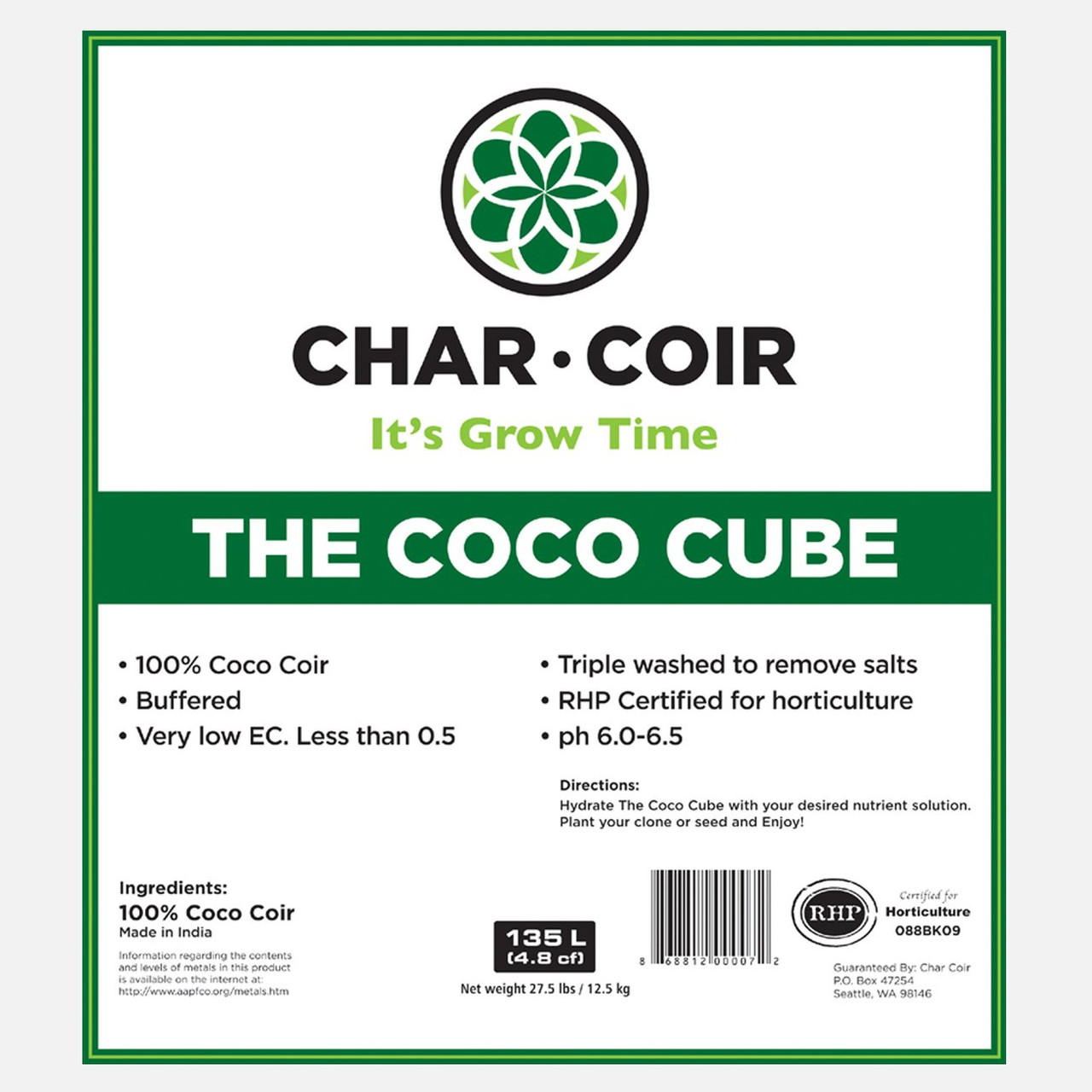 The Coco Cube - Coir Cube 6”x6”x4”- 2.25 L ,   Case of 32