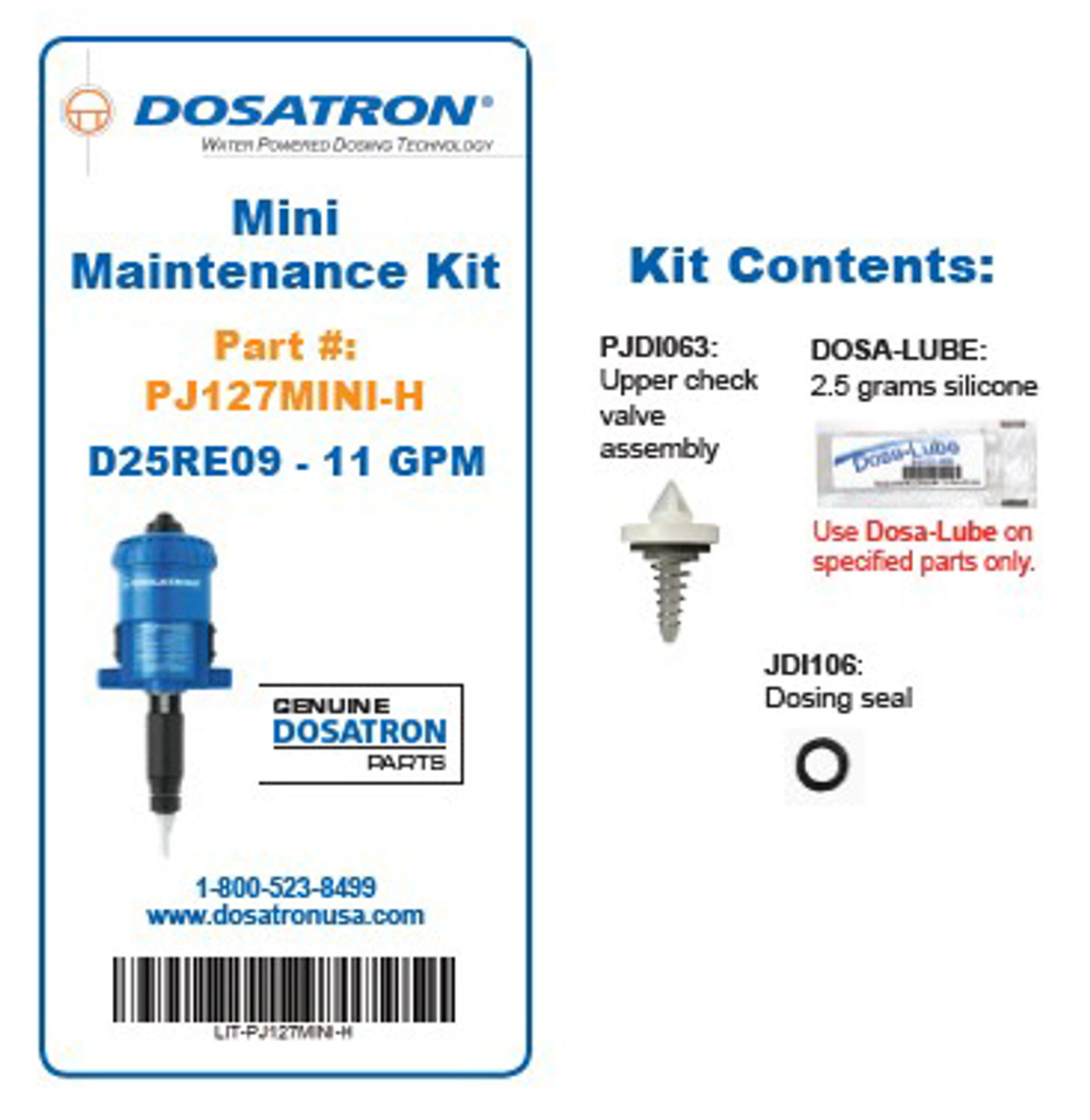 Dosatron Mini Seal Kit for Water Powered Doser 11 GPM 1:1000 to 1:112
