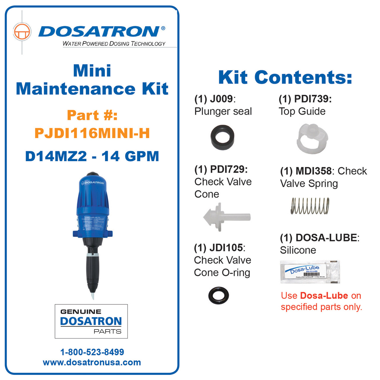 Mini Seal Kit for Dosatron Water Powered Doser 14 GPM 1:500 to 1:50 - 3/4 in (PJDI116MINI-H)