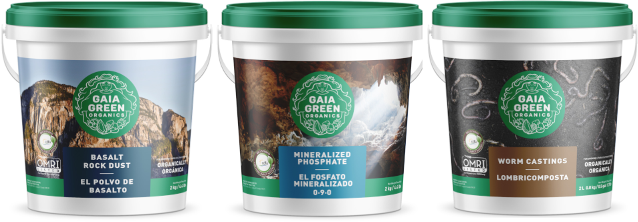 Gaia Green Combo+ 2kg Basalt Rock Dust, 2Kg Mineralized Phosphate 0-9-0 , 2L Worm Castings