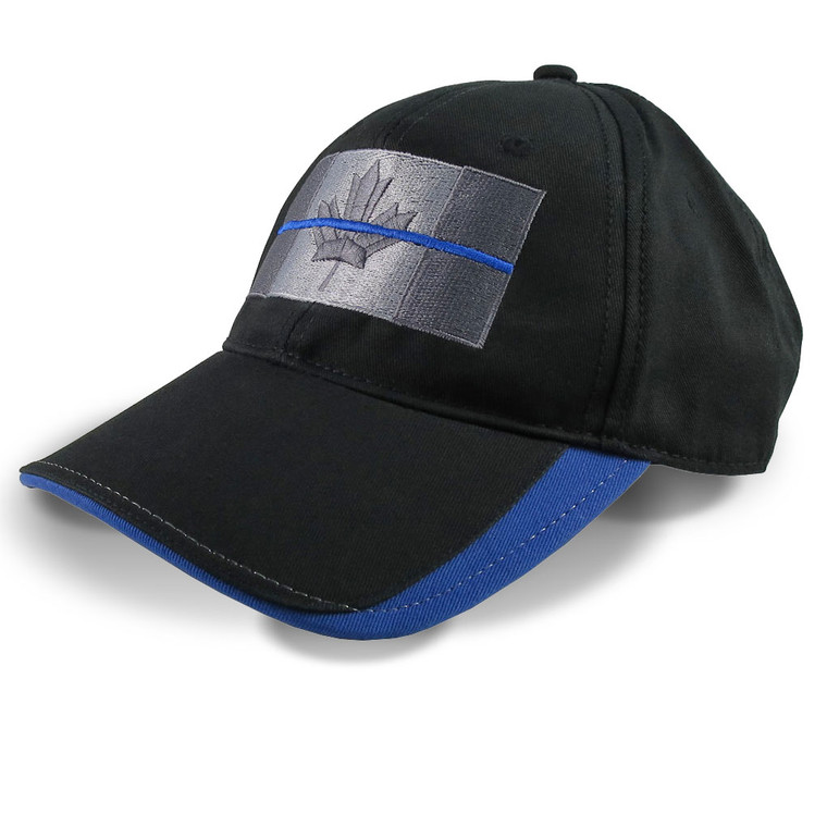 A Canadian Thin Blue Line Embroidery on an Adjustable Black Structured  Baseball Cap