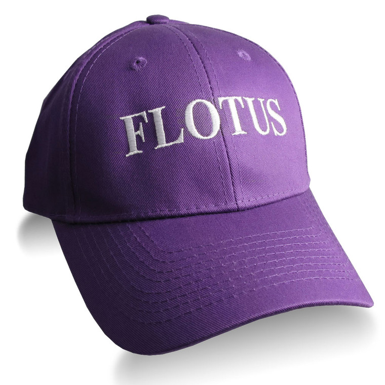 FLOTUS Typography First Lady of the United States on an Adjustable Structured Purple Baseball Cap.