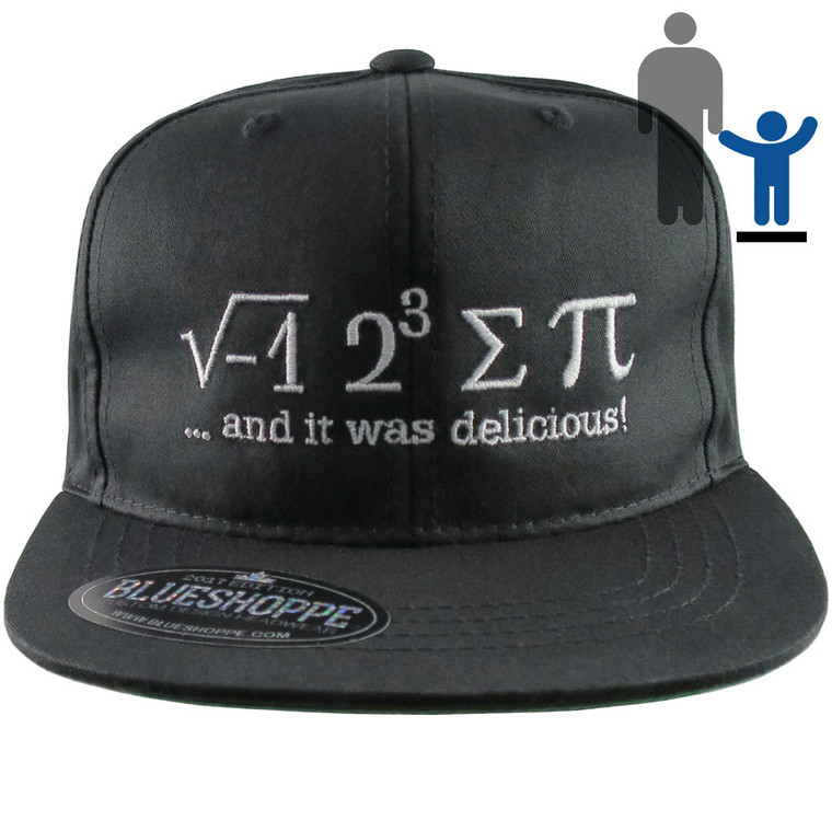 I Ate Some Pi Math Pun Embroidery on a Black Adjustable Flat Bill Snapback Ball Cap for Kids.