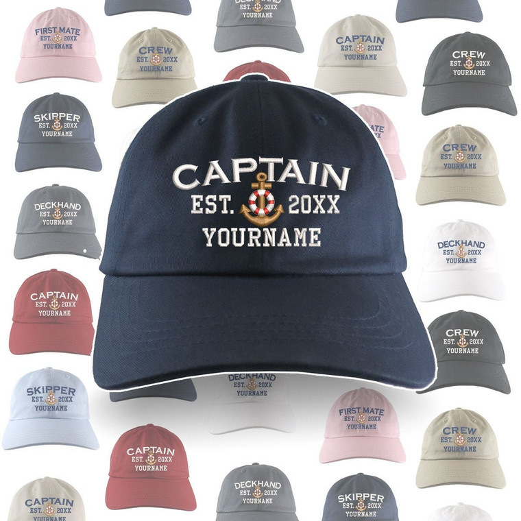 Custom Personalized Captain First Mate Skipper Deckhand Crew Embroidery Selection of 9 Adjustable Unstructured Baseball Caps Dad Hat + Options