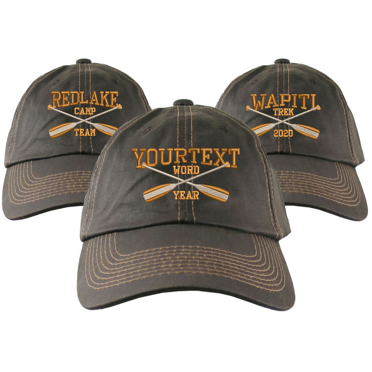 Personalized Crossed Paddles Embroidery Your Text on an Adjustable Unstructured Weathered Brown Classic Style Full Fit Cap Great Outdoors