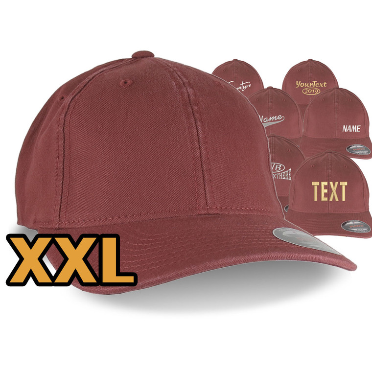 Custom Embroidery on an Oversized Large Head Double XL Fitted Unstructured XXL Yupoong Caldera Red Baseball Cap with Personalization Options