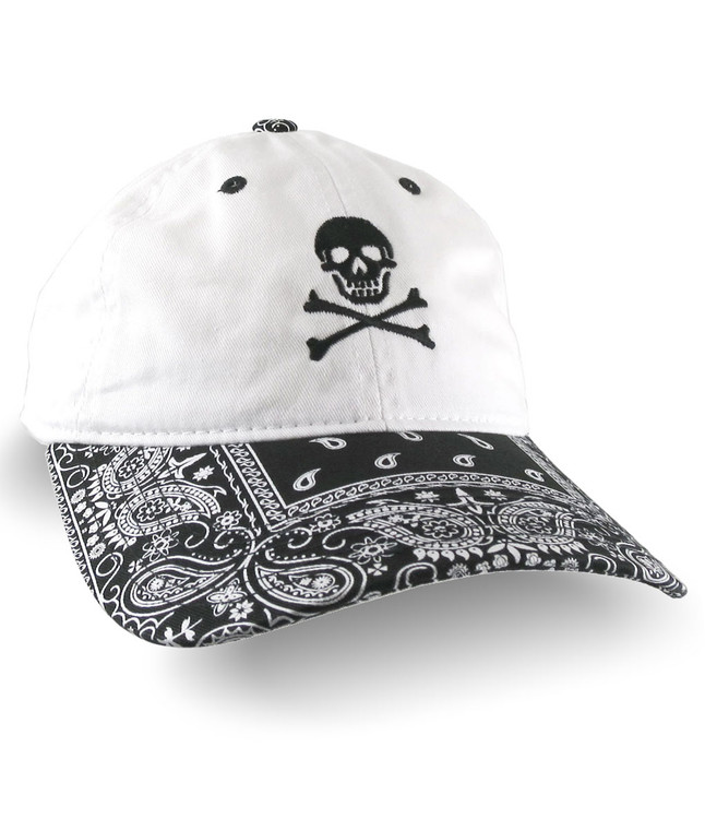 Crossbones Skull Pirate Embroidery on a Black and White Bandanna Adjustable Unstructured Baseball Cap Dad Hat with Options to Personalize