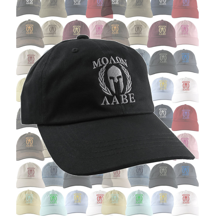 Custom Molon Labe Spartan Warrior Mask Your Color Choice Embroidery on Your Selection of Adjustable Unstructured Baseball Cap Dad Hat Style