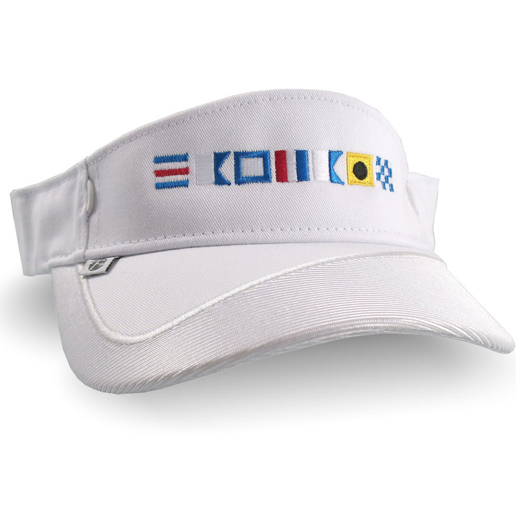 Boat Captain Nautical Flags Embroidery on a White Visor Adjustable Elegant Fashion Sun Hat