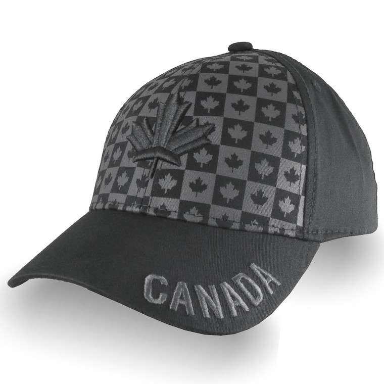 Canada Canadian Black Maple Leaf 3D Puff Embroidery Adjustable Black Structured Classic Themed Baseball Cap with Personalization Options