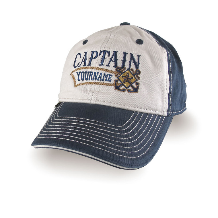 Nautical Star Crossed Anchors Boat Captain and Crew Personalized Embroidery Adjustable Navy Blue Unstructured Baseball Cap with Options