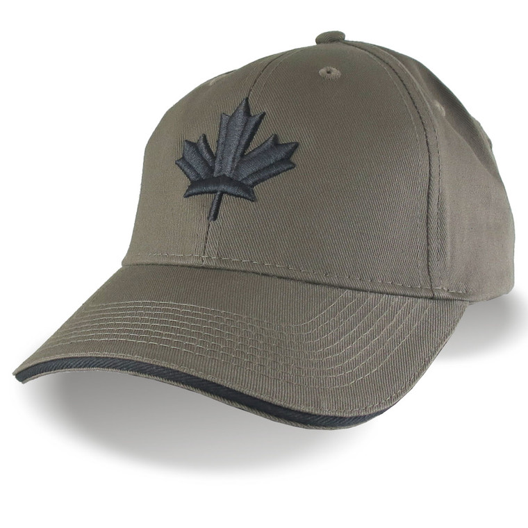 Canada Canadian Black Maple Leaf 3D Puff Embroidery Adjustable Khaki Green Soft Structured Baseball Cap Options to Personalize Side Back