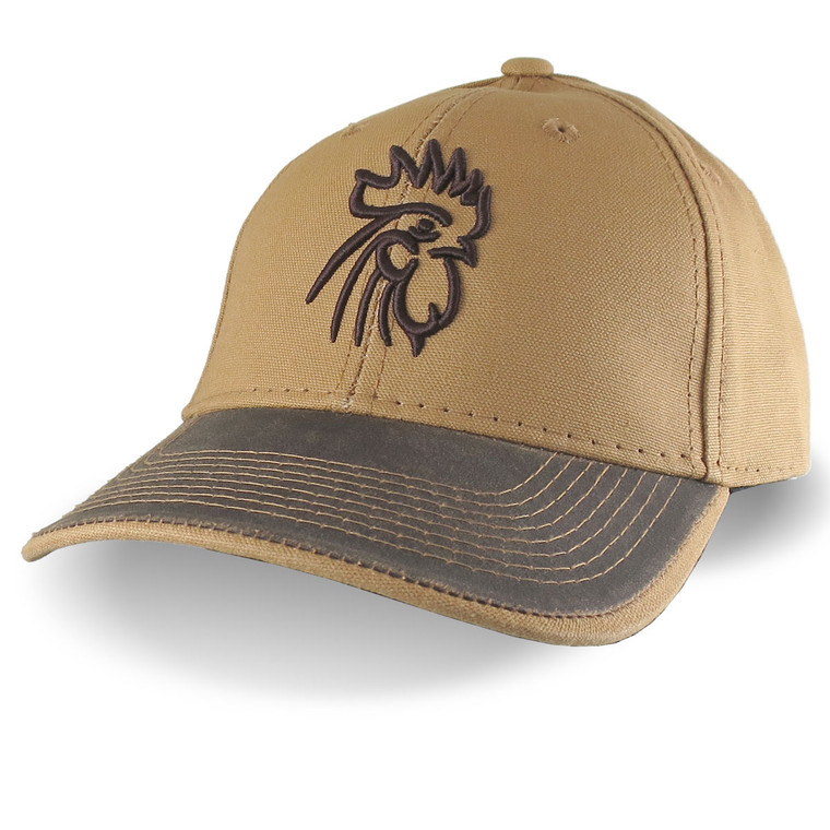 Brown 3D Puff Rooster Head Raised Embroidery on an Adjustable Structured Sienna and Brown Duck Canvas Baseball Cap with Options