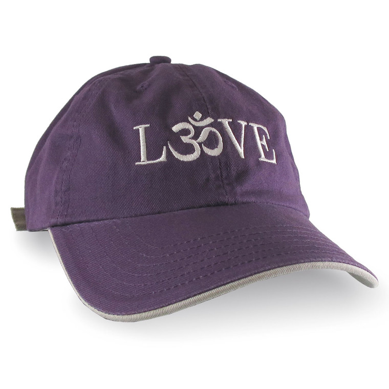 Love Om Symbol Beige Embroidery on a Napa Purple Adjustable Unstructured Dad Hat Style Baseball Cap with Options