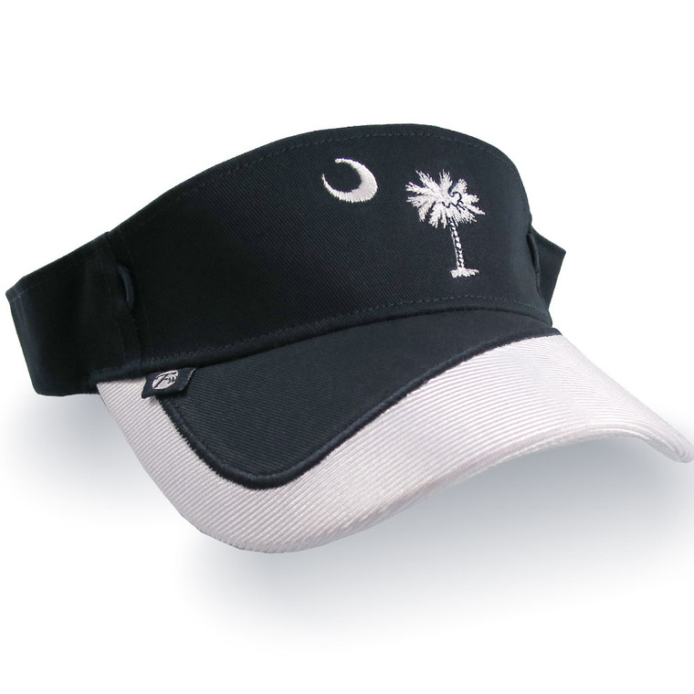 South Carolina State Flag Embroidery on an Adjustable Navy Blue and White Fashion Sun Visor Style Cap