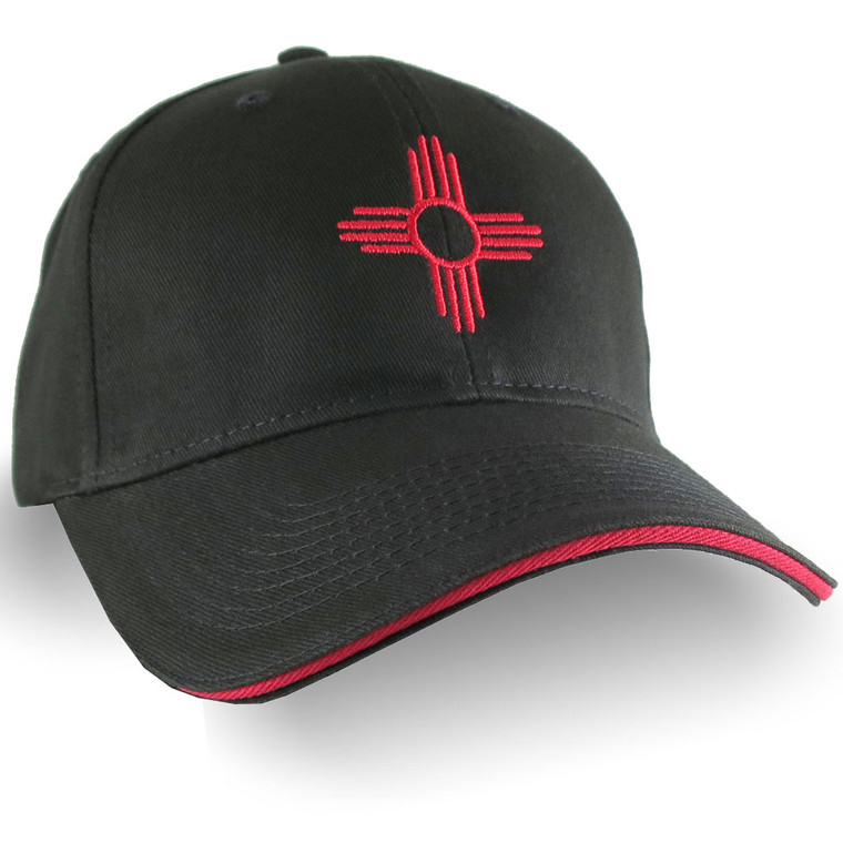 New Mexico Zia Symbol Embroidery on an Adjustable Black Soft Structured Classic Baseball Cap with Personalization Options