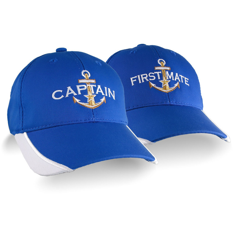 Nautical Star Golden Anchor Captain First Mate Embroidery 2 Adjustable Royal Blue Structured Classic Ball Caps Options Personalize Both Hats