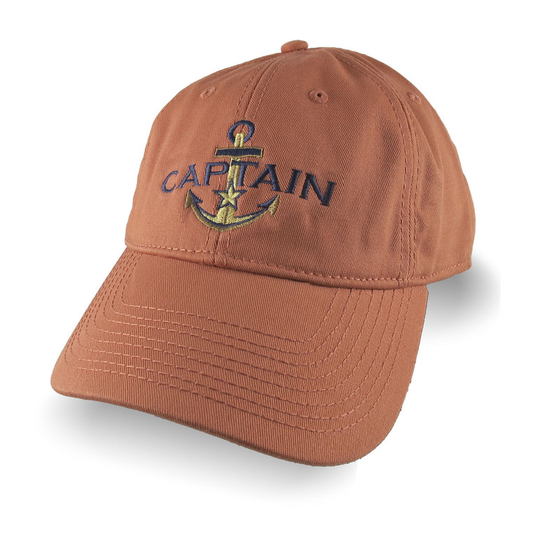 Nautical Star Anchor Captain Embroidery on an Adjustable Burnt Orange Unstructured Classic Baseball Cap with Options to Personalize This Hat