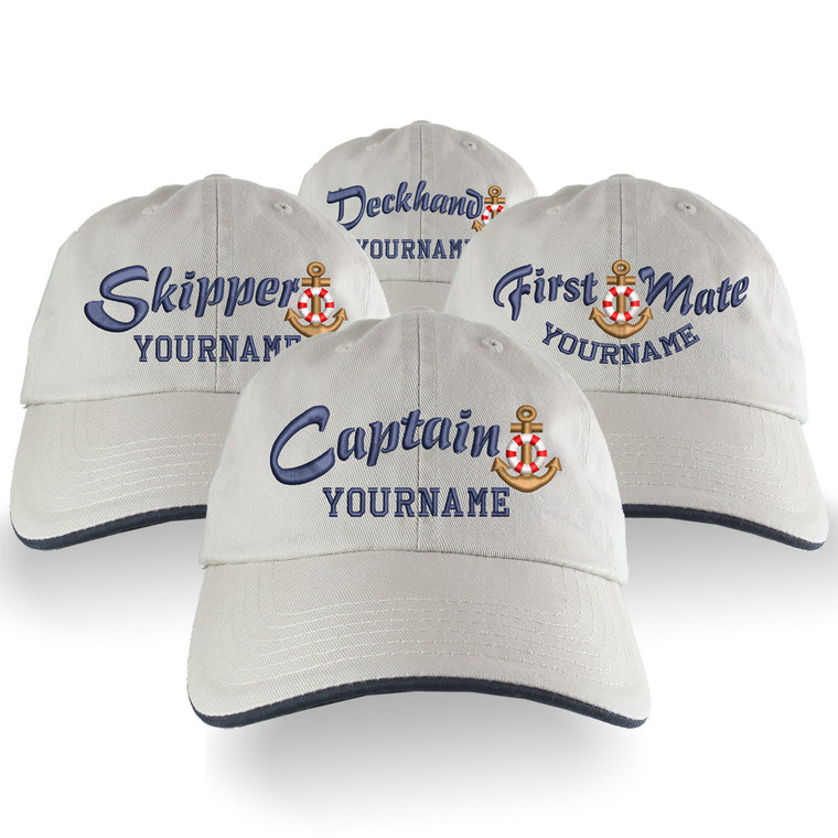 Custom Personalized Captain First Mate Skipper Deckhand Embroidery Adjustable Unstructured Beige Baseball Cap Dad Hat Style with Option