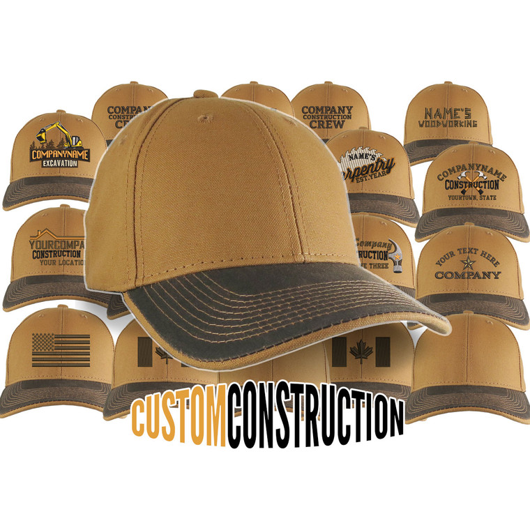 Custom Personalized Construction Trade Embroidery on an Adjustable Structured Sienna and Brown Duck Canvas Baseball Cap with Options