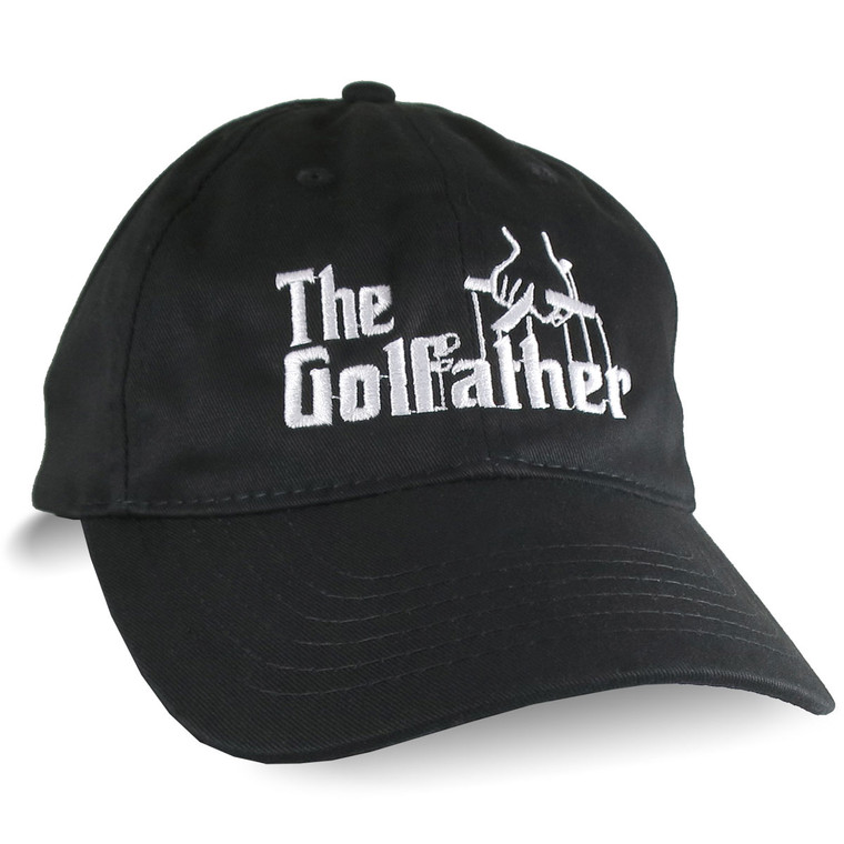 The Golf Father Godfather Style White Embroidery on an Adjustable Black Unstructured Casual Low Profile Baseball Cap Fathers Day Treat