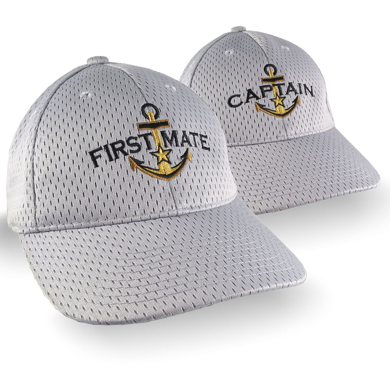 Captain First Mate Nautical Couple Embroidery on Adjustable Fashion Stylish Structured Silver Full Fit Baseball Caps +Options to Personalize