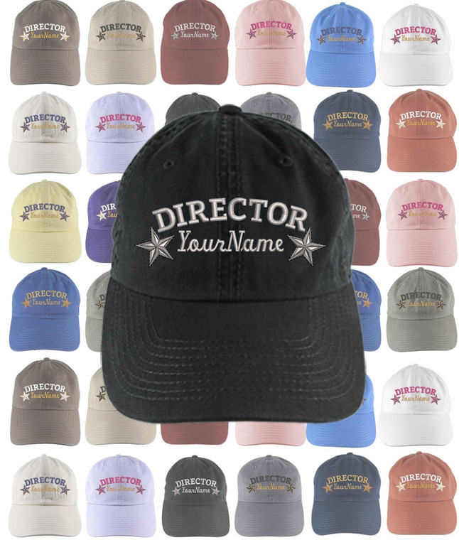 Custom Personalized Director Stars Embroidery Selection of 16 Colors Adjustable Unstructured Baseball Cap Dad Hat +Option Back Embroidered